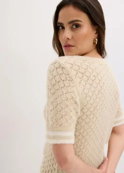 bonprix bonprix Jersey de punto ajour con hilo suave Arena claro-blanco lana Best