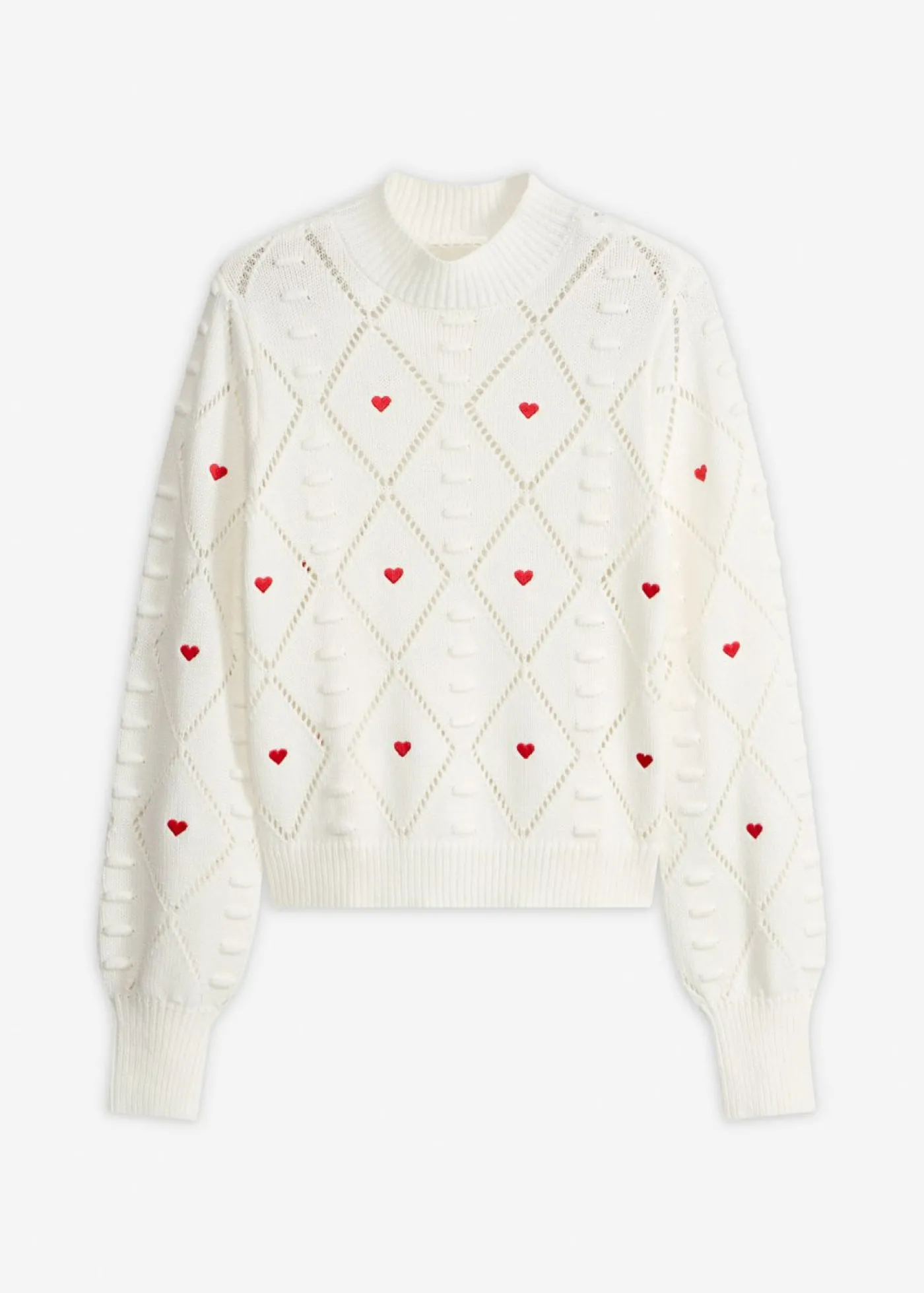 bonprix bonprix Jersey de punto ajour de mezcla de algodón Blanco lana-rojo estampado Online