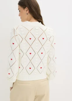 bonprix bonprix Jersey de punto ajour de mezcla de algodón Blanco lana-rojo estampado Online