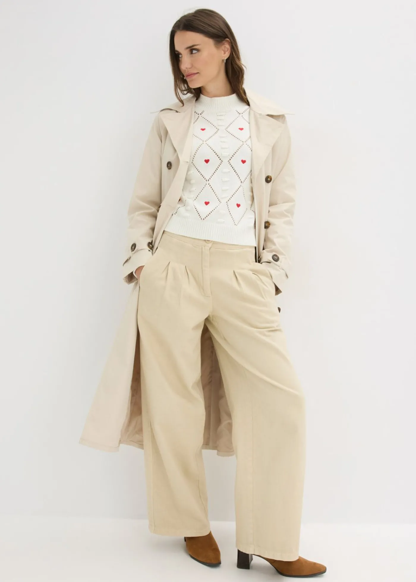 bonprix bonprix Jersey de punto ajour de mezcla de algodón Blanco lana-rojo estampado Online