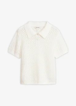bonprix bonprix Jersey de punto ajour de algodón puro Blanco lana Best