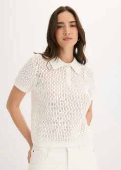 bonprix bonprix Jersey de punto ajour de algodón puro Blanco lana Best