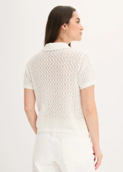 bonprix bonprix Jersey de punto ajour de algodón puro Blanco lana Best