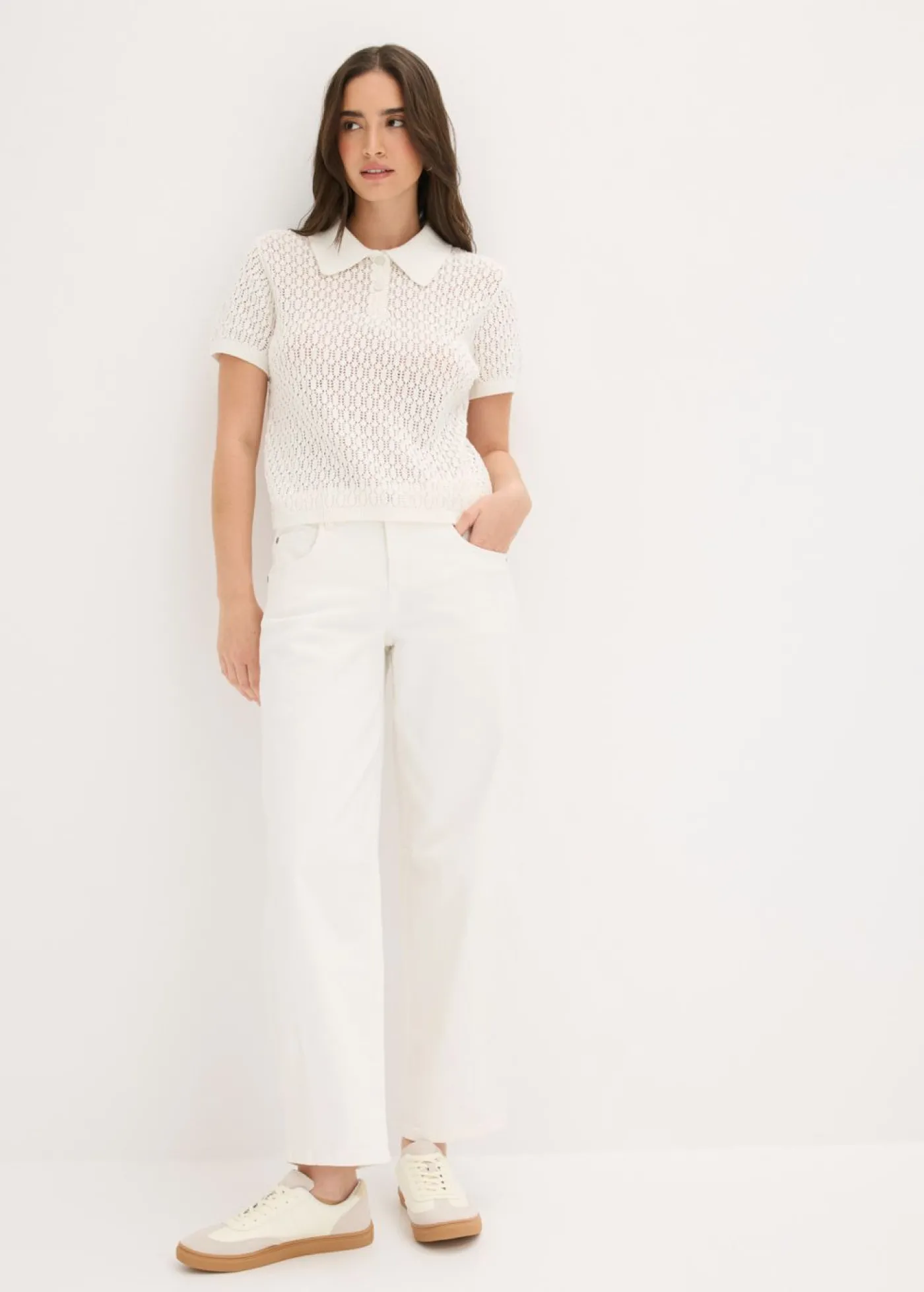 bonprix bonprix Jersey de punto ajour de algodón puro Blanco lana Best