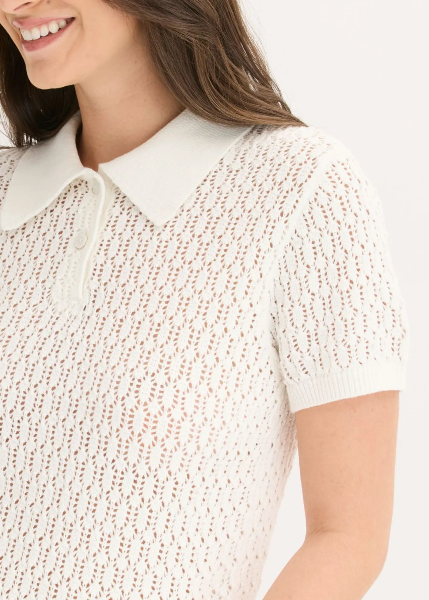 bonprix bonprix Jersey de punto ajour de algodón puro Blanco lana Best