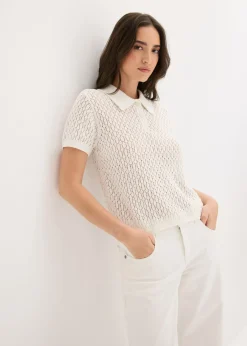 bonprix bonprix Jersey de punto ajour de algodón puro Blanco lana Best