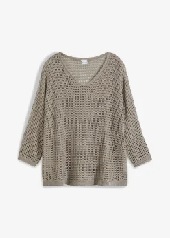 bonprix bonprix Jersey de punto ajour de mezcla de viscosa Marrón grisáceo Best