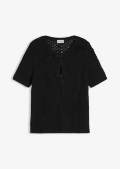bonprix bonprix Jersey de punto ajour de mezcla de algodón Negro Discount