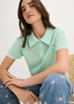 bonprix bonprix Jersey de punto ajour de algodón puro Menta claro