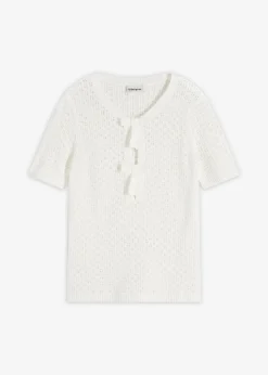 bonprix bonprix Jersey de punto ajour de mezcla de algodón Blanco lana Hot