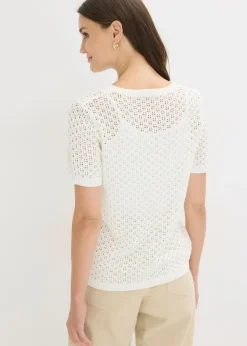 bonprix bonprix Jersey de punto ajour de mezcla de algodón Blanco lana Hot