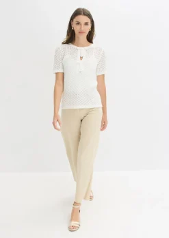 bonprix bonprix Jersey de punto ajour de mezcla de algodón Blanco lana Hot