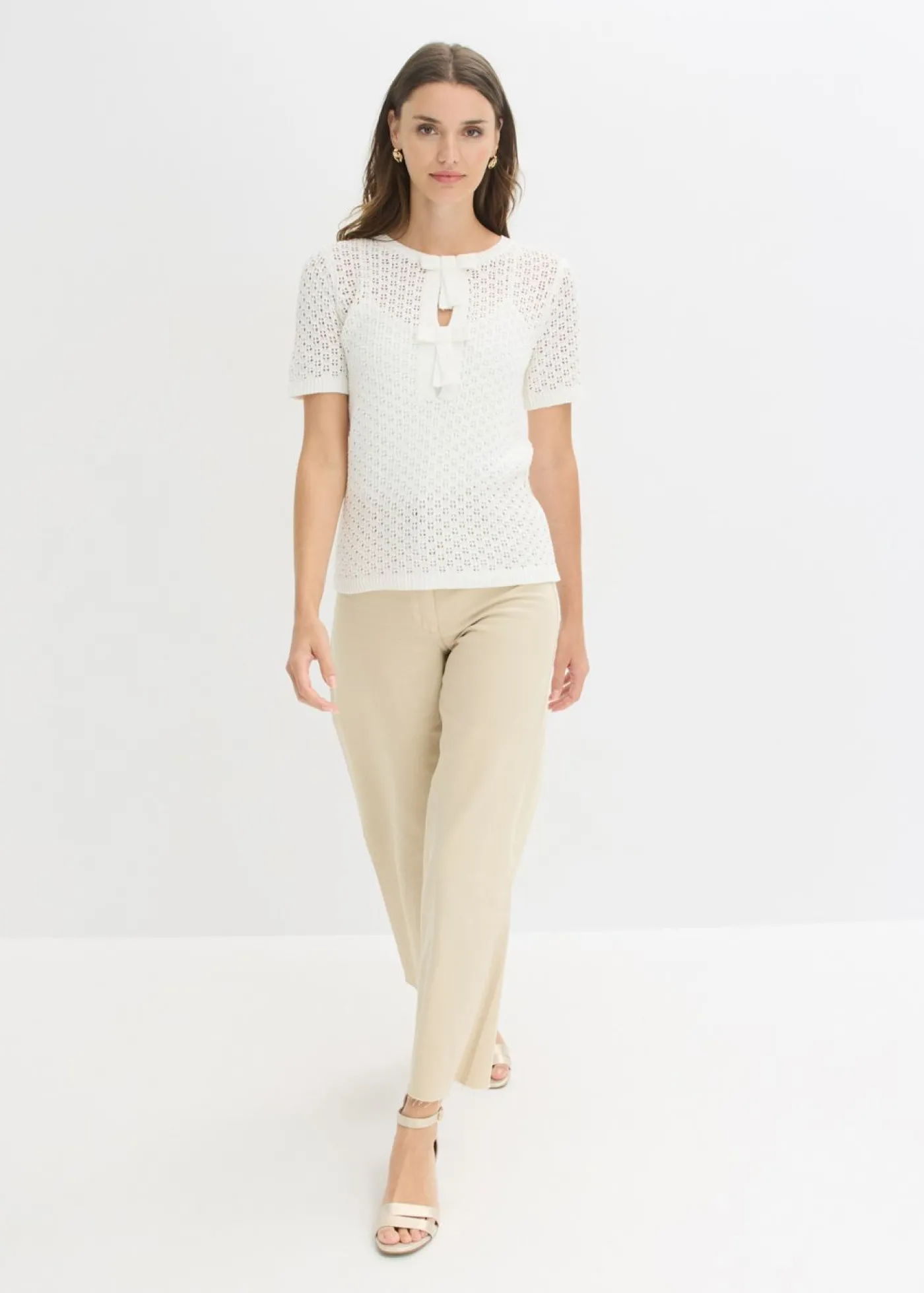 bonprix bonprix Jersey de punto ajour de mezcla de algodón Blanco lana Hot