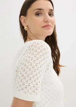 bonprix bonprix Jersey de punto ajour de mezcla de algodón Blanco lana Hot