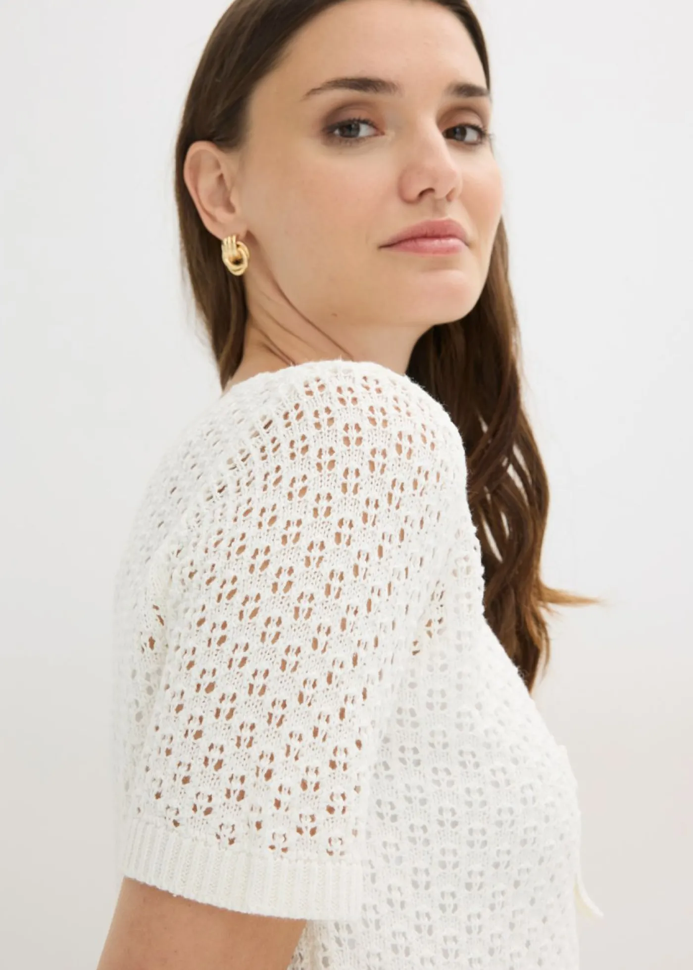 bonprix bonprix Jersey de punto ajour de mezcla de algodón Blanco lana Hot