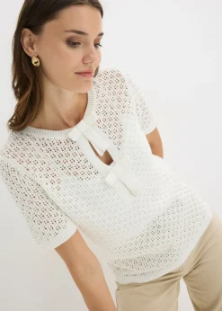 bonprix bonprix Jersey de punto ajour de mezcla de algodón Blanco lana Hot