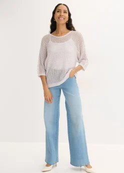 bonprix bonprix Jersey de punto ajour de mezcla de viscosa Rosa claro