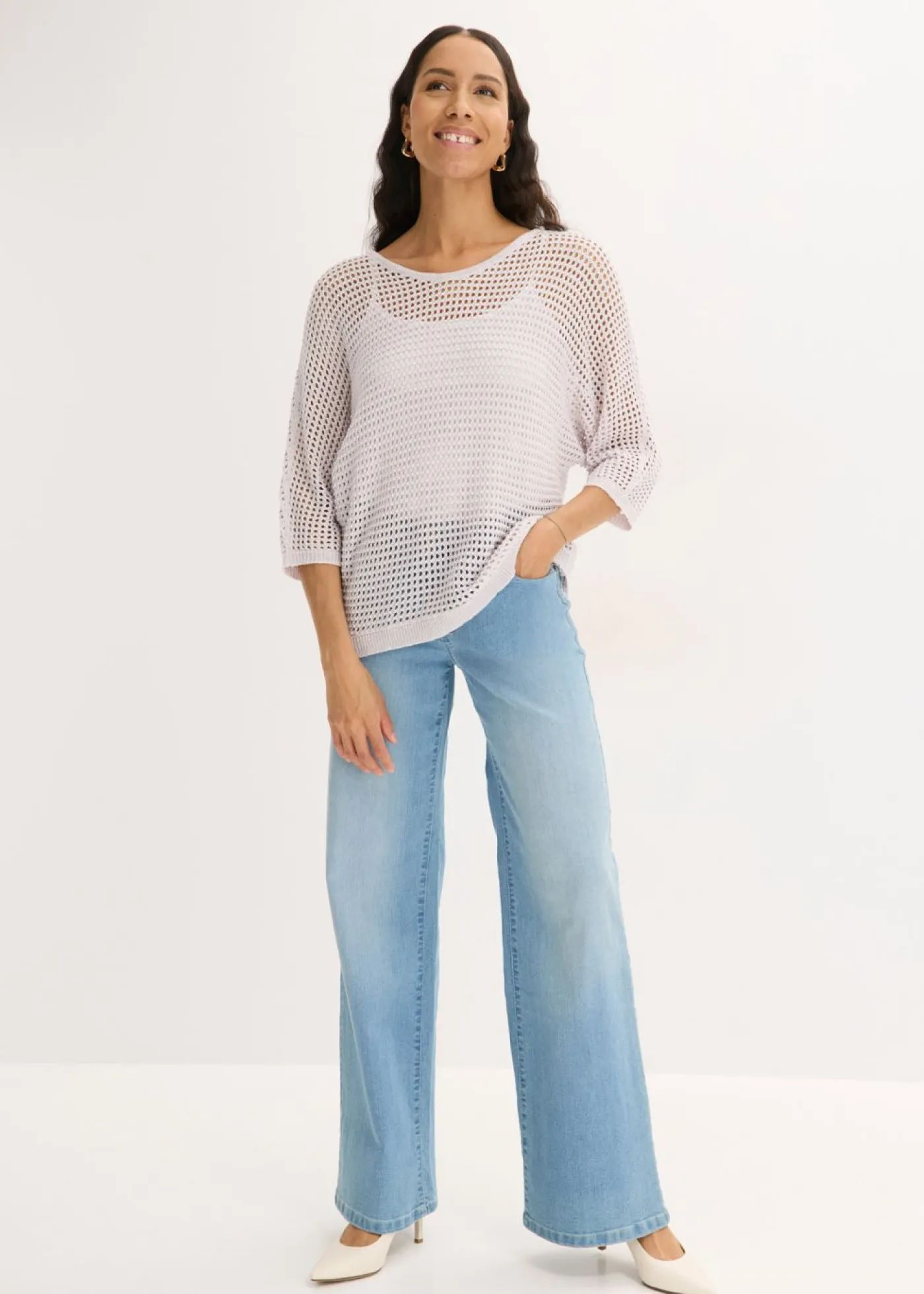 bonprix bonprix Jersey de punto ajour de mezcla de viscosa Rosa claro
