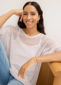 bonprix bonprix Jersey de punto ajour de mezcla de viscosa Rosa claro