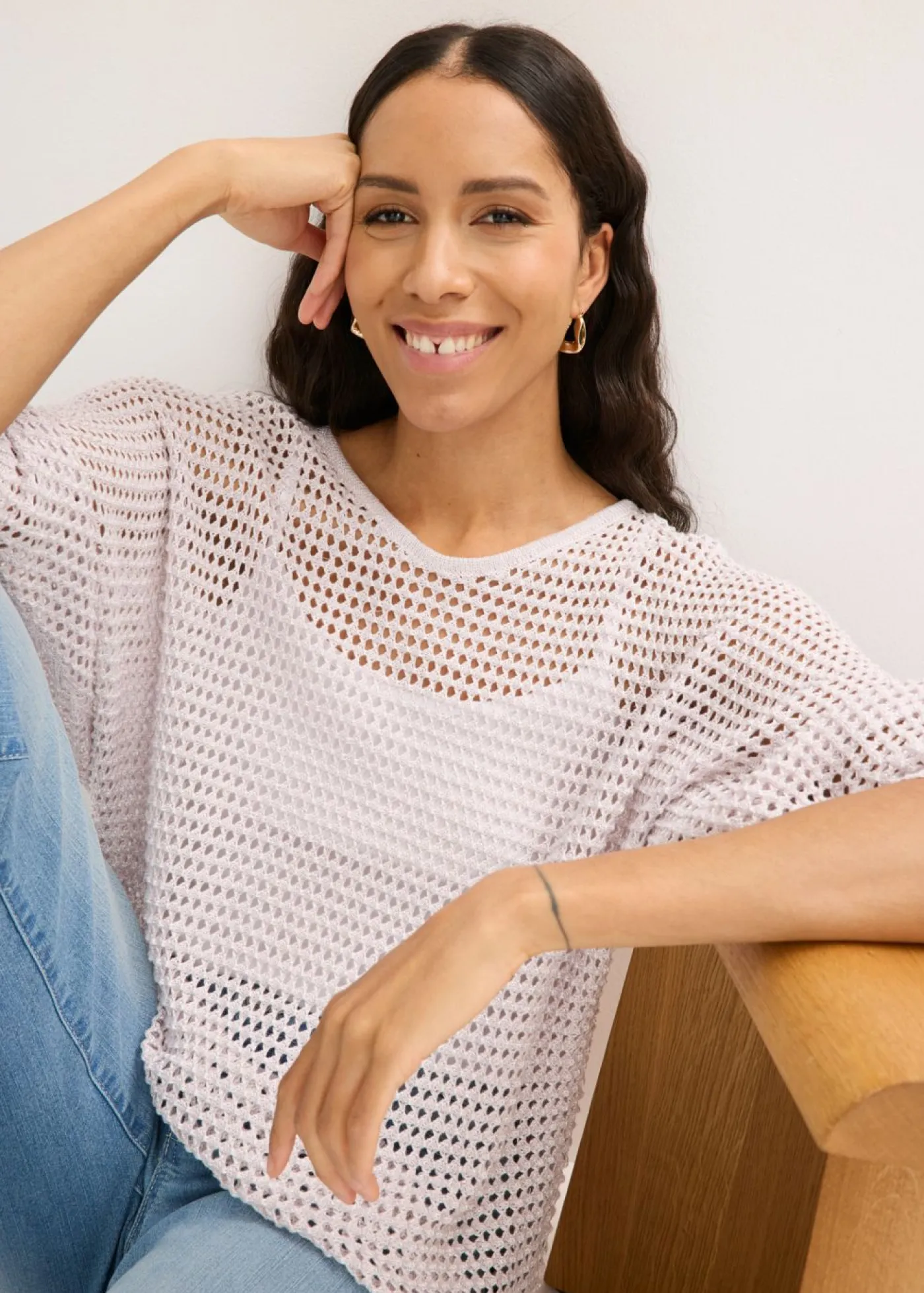 bonprix bonprix Jersey de punto ajour de mezcla de viscosa Rosa claro