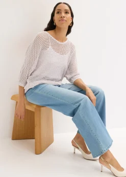 bonprix bonprix Jersey de punto ajour de mezcla de viscosa Rosa claro