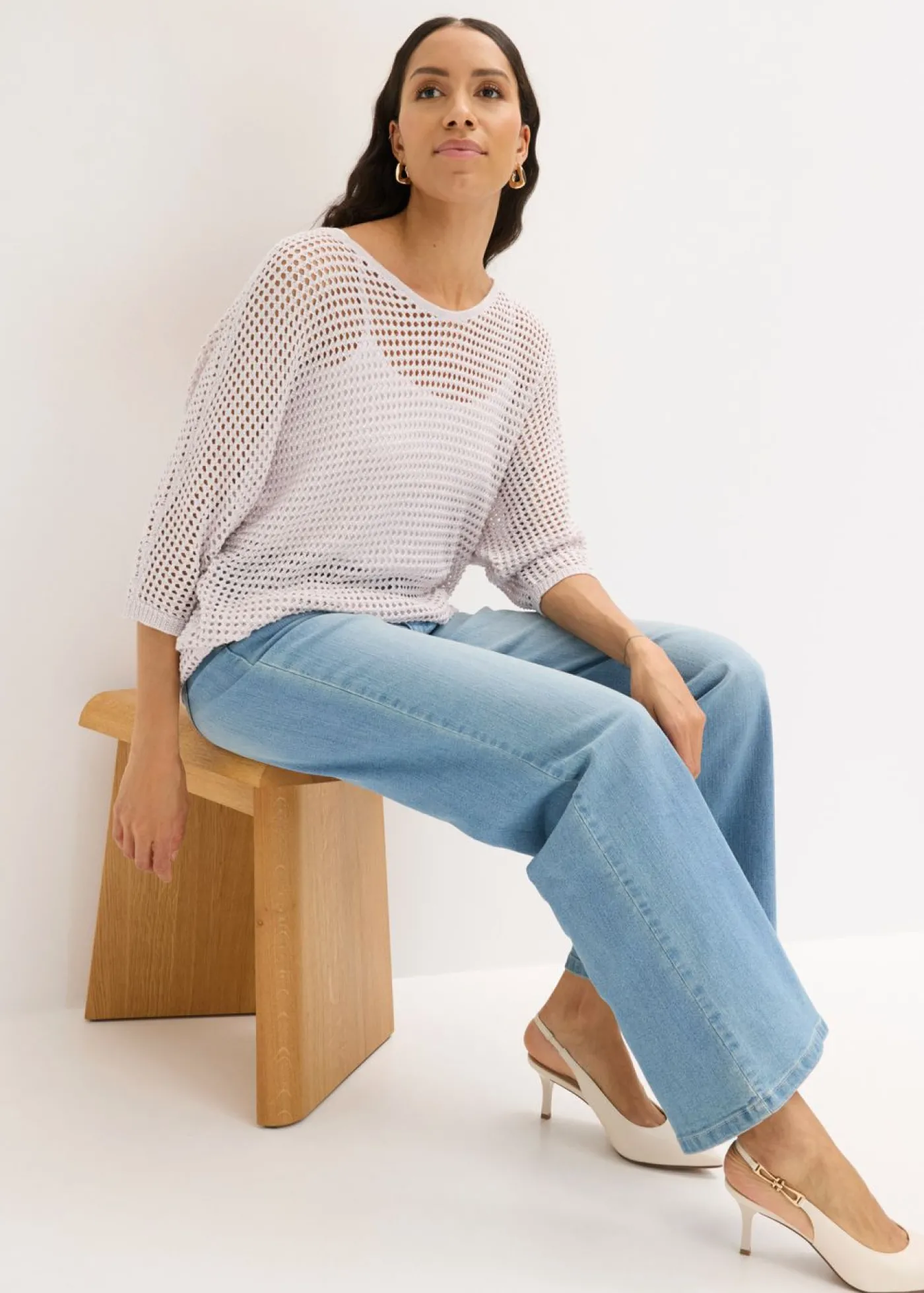 bonprix bonprix Jersey de punto ajour de mezcla de viscosa Rosa claro