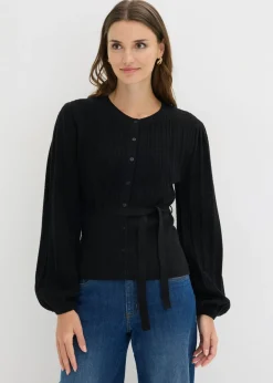 bonprix bonprix Jersey de punto ajour en mezcla de algodón Negro
