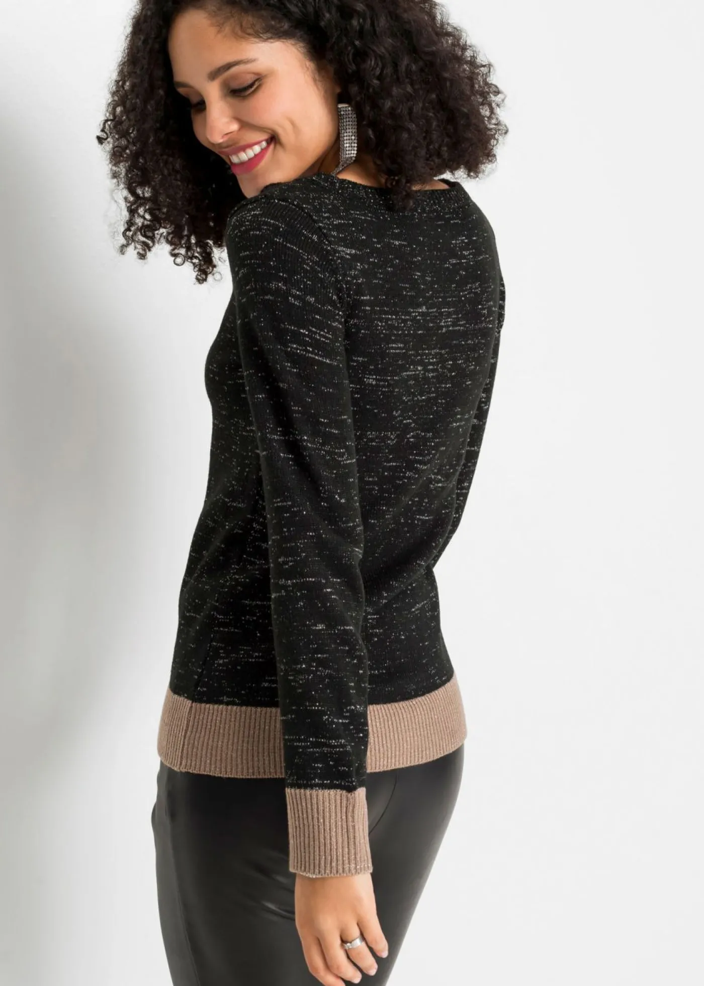 bonprix bonprix Jersey de punto brillante negro-topo-plateado New