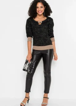 bonprix bonprix Jersey de punto brillante negro-topo-plateado New
