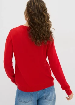 bonprix bonprix Jersey de punto con cuello redondo rojo lava