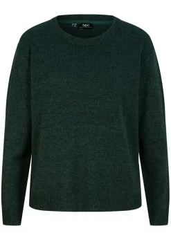 bonprix bonprix Jersey de punto con cuello redondo jaspeado Verde intenso Online