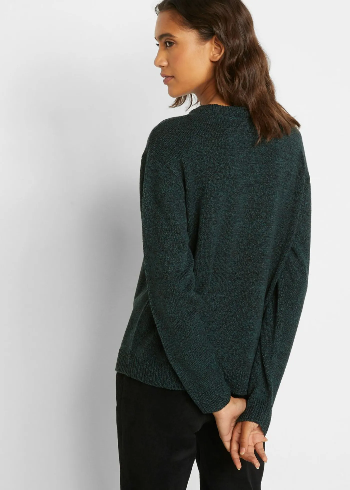 bonprix bonprix Jersey de punto con cuello redondo jaspeado Verde intenso Online