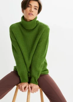bonprix bonprix Jersey de punto con cuello vuelto verde cactus