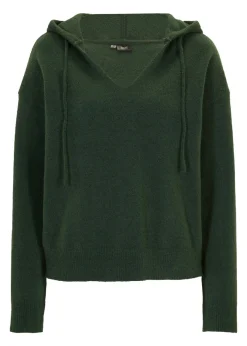 bonprix bonprix Jersey de punto con escote en V y capucha Verde oscuro Outlet