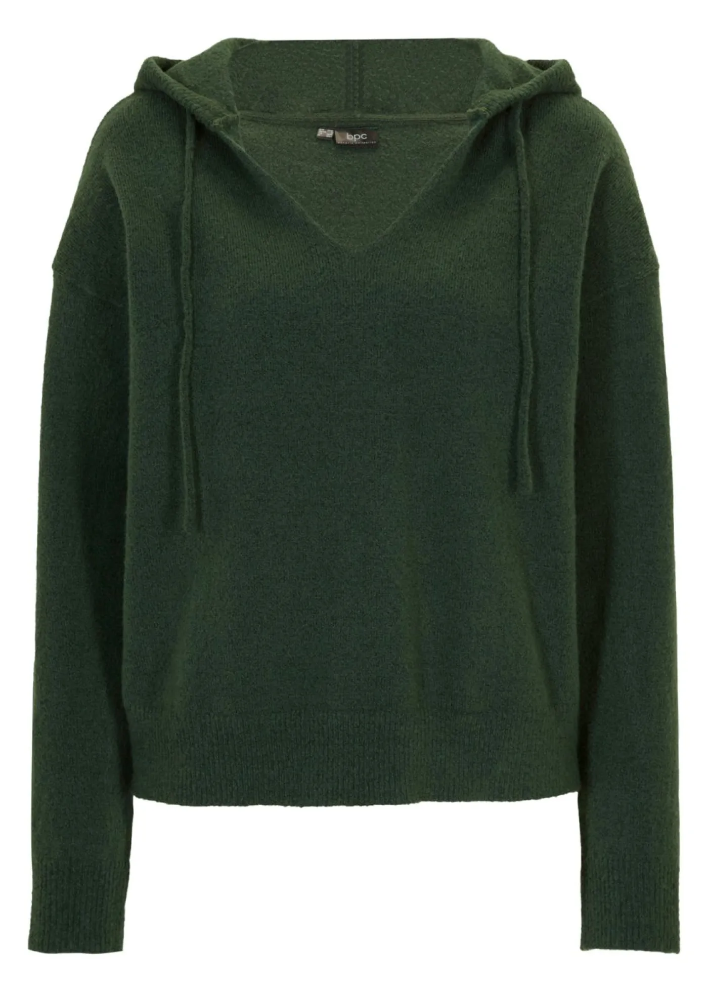 bonprix bonprix Jersey de punto con escote en V y capucha Verde oscuro Outlet
