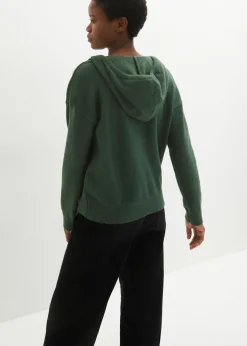 bonprix bonprix Jersey de punto con escote en V y capucha Verde oscuro Outlet