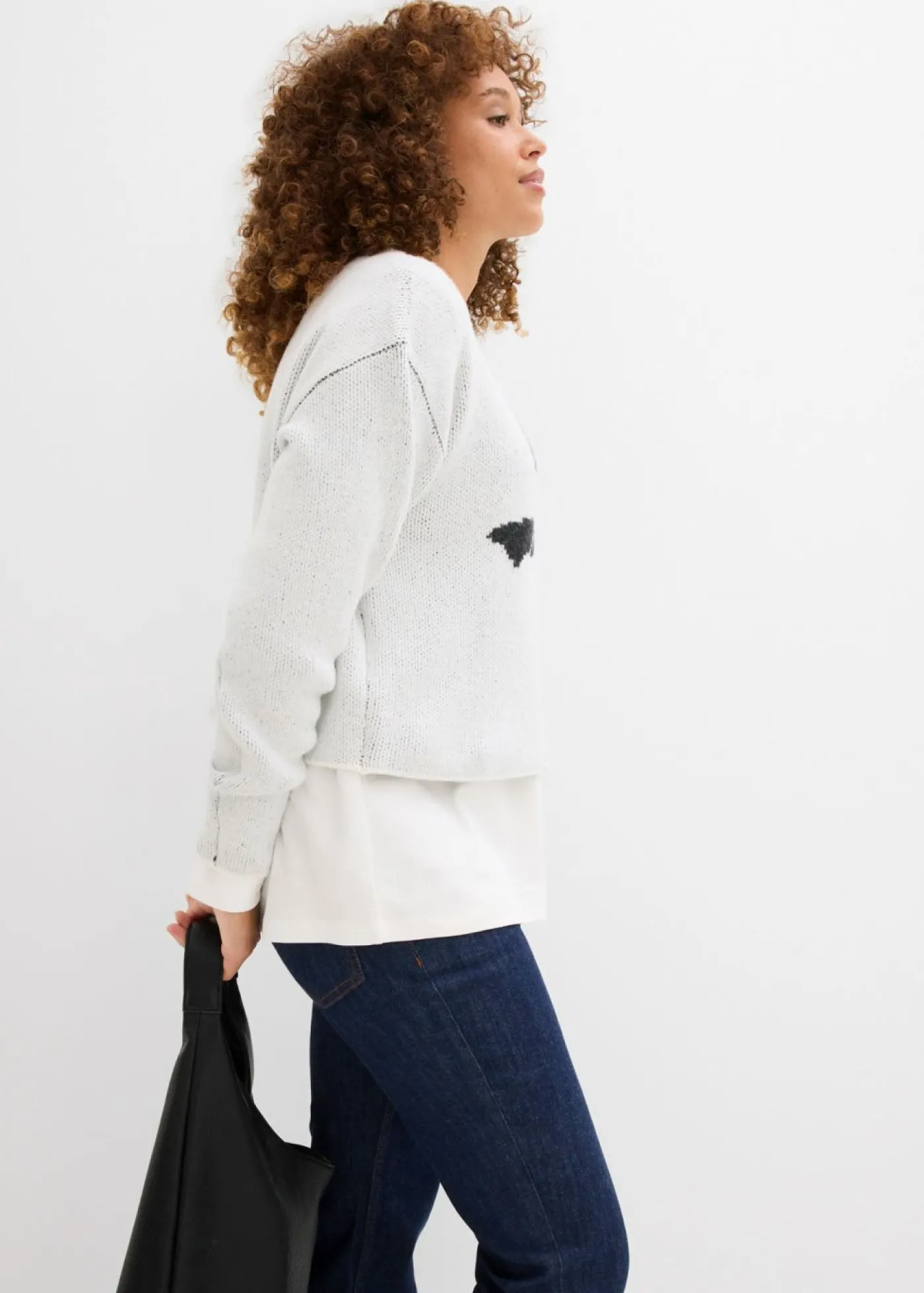 bonprix bonprix Jersey de punto con lazo Blanco lana Outlet