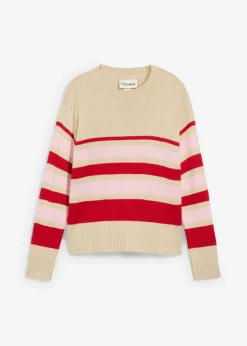 bonprix bonprix Jersey de punto fino Arena claro/rojo intenso/rosa empolvado de rayas Online