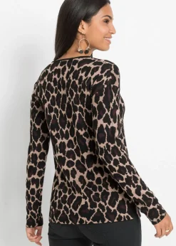 bonprix bonprix Jersey de punto fino estampado leo beige Outlet