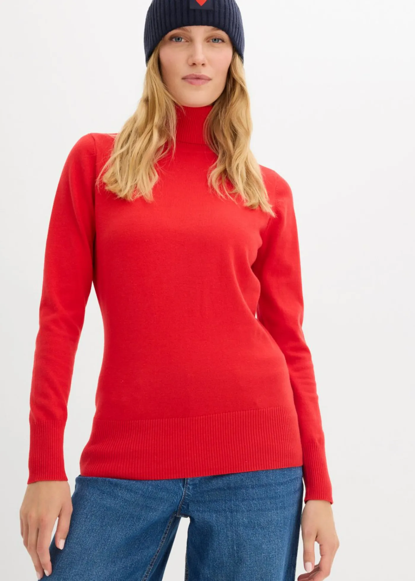 bonprix bonprix Jersey de punto fino con cuello alto rojo lava Discount