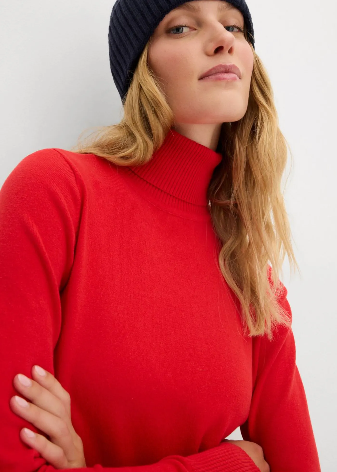 bonprix bonprix Jersey de punto fino con cuello alto rojo lava Discount