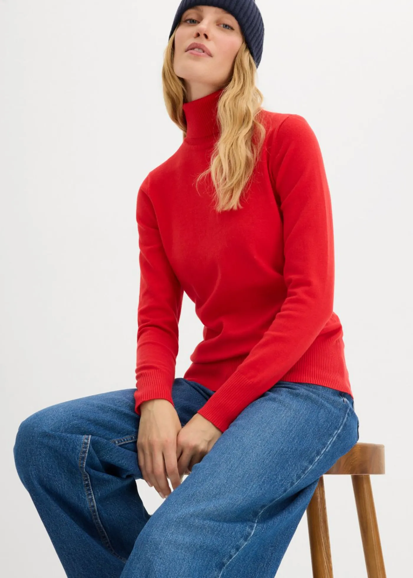 bonprix bonprix Jersey de punto fino con cuello alto rojo lava Discount