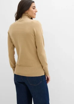 bonprix bonprix Jersey de punto fino con cuello alto Caqui claro Clearance