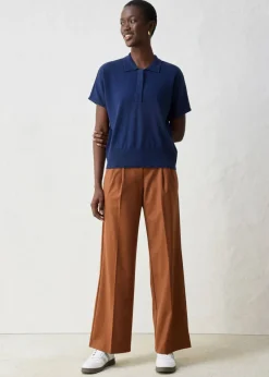 bonprix bonprix Jersey de punto fino con contenido de seda y cuello tipo polo Azul marino Clearance