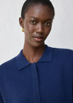 bonprix bonprix Jersey de punto fino con contenido de seda y cuello tipo polo Azul marino Clearance