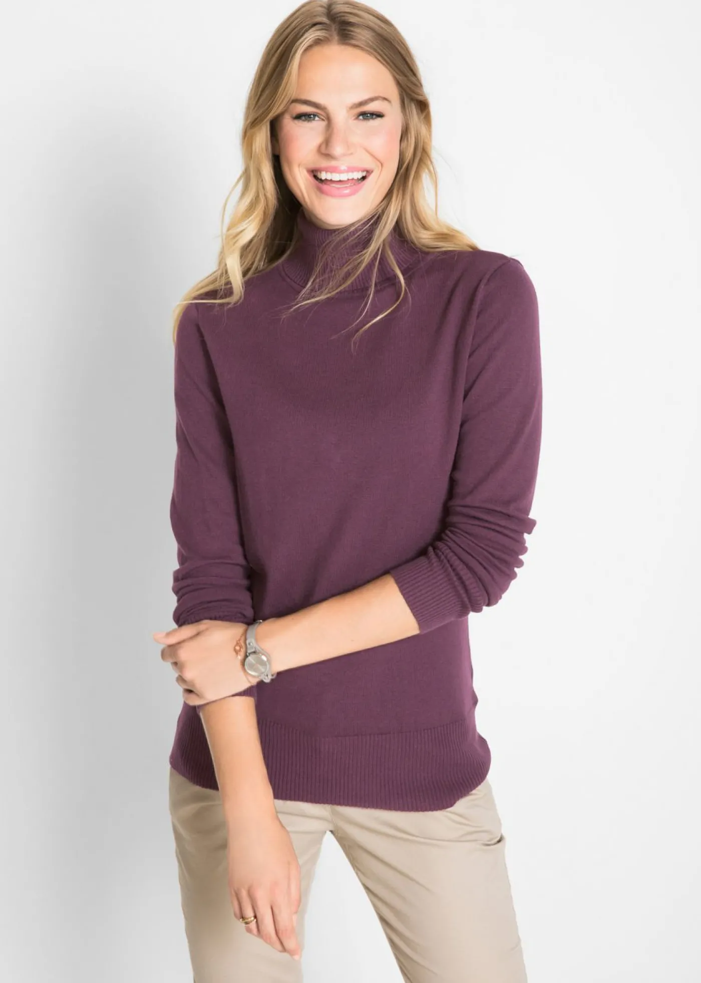 bonprix bonprix Jersey de punto fino con cuello alto Baya de saúco New