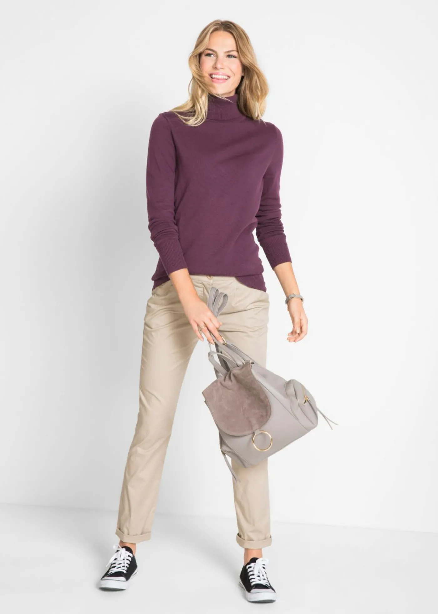 bonprix bonprix Jersey de punto fino con cuello alto Baya de saúco New