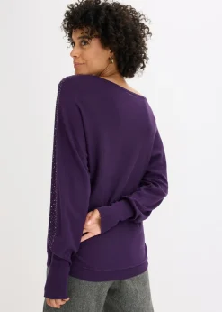 bonprix bonprix Jersey de punto fino con aplicación de piedras brillantes Lila oscuro Sale