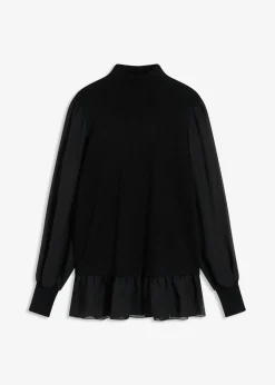 bonprix bonprix Jersey de punto fino con inserto de blusa Negro