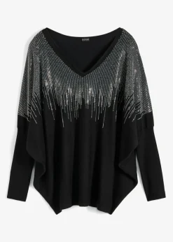 bonprix bonprix Jersey de punto fino con aplicación de piedras brillantes Negro Sale
